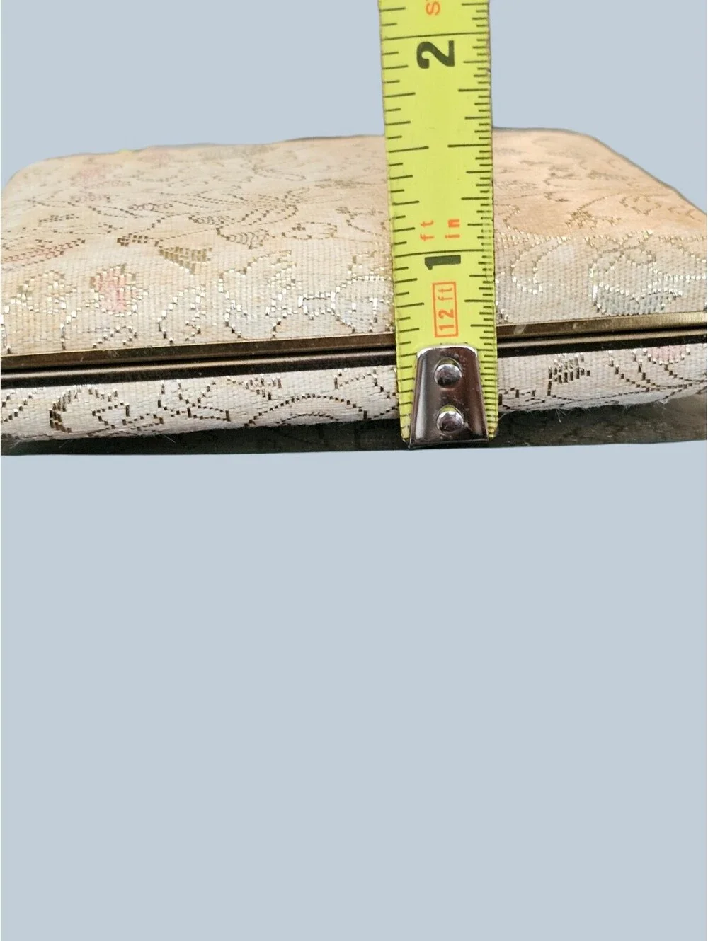 Vintage Mid Century Gold Brocade Double Hinged Folding Travel Picture Frame